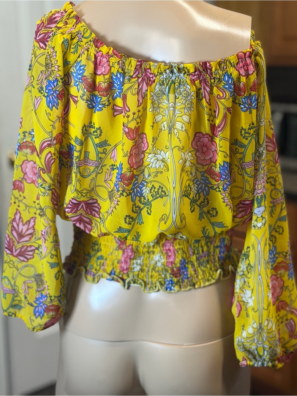 Papermoon Yellow Floral Off-Shoulder Crop Top